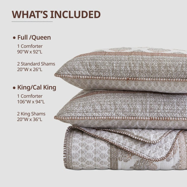 English Elm 3-Piece King Quilt Set Artisan Block-Print Medallion Reversible Prewashed Bedroom Bedding Clay Cotton 106 L x 94 W x 0.5 H B035P549275
