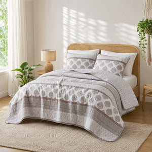 English Elm 3-Piece King Quilt Set Artisan Block-Print Medallion Reversible Prewashed Bedroom Bedding Clay Cotton 106 L x 94 W x 0.5 H B035P549275