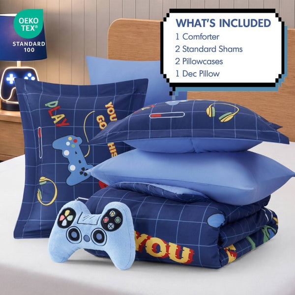 English Elm 6-Piece Queen Gaming Comforter Set with Plush Controller Applique for Kids Bedroom B035P549277