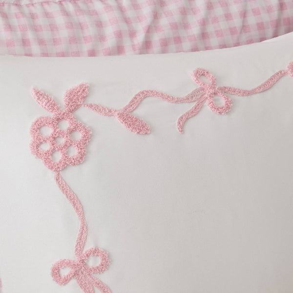 English Elm 4-Piece Twin Microfiber Comforter Set Reversible Gingham Bow Embroidery Girls Bedroom Pink B035P549278