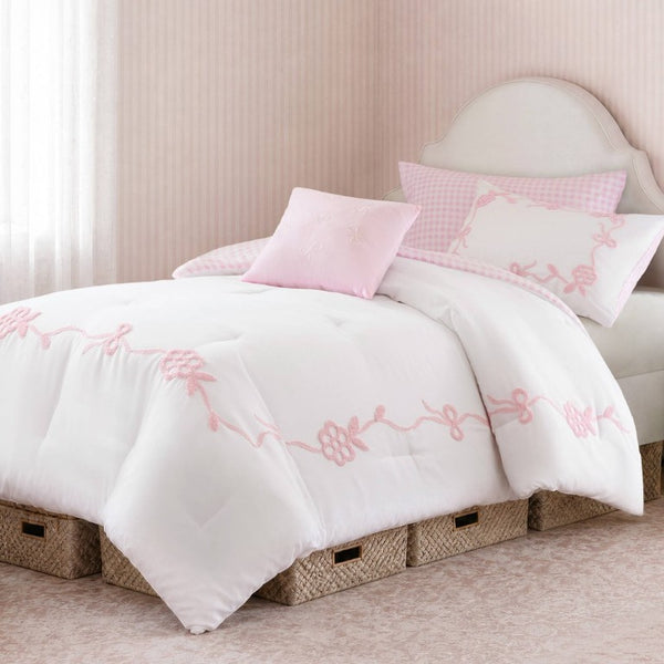 English Elm 4-Piece Twin Microfiber Comforter Set Reversible Gingham Bow Embroidery Girls Bedroom Pink B035P549278