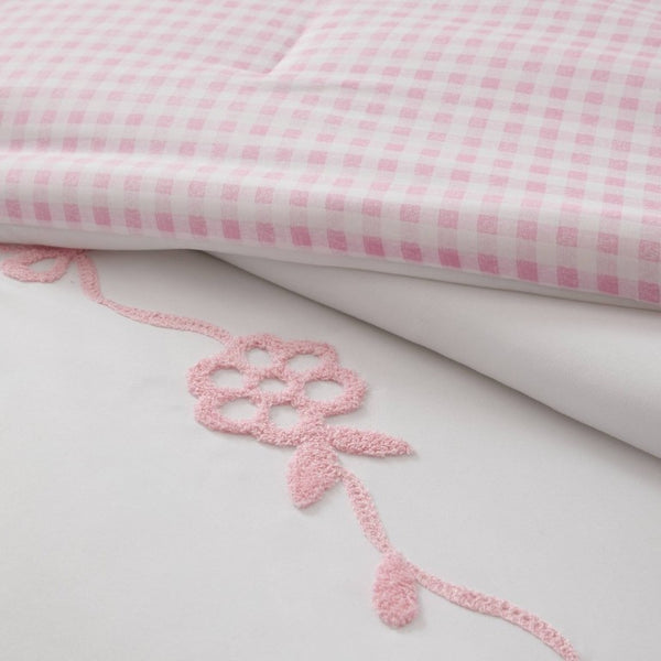 English Elm 4-Piece Twin Microfiber Comforter Set Reversible Gingham Bow Embroidery Girls Bedroom Pink B035P549278