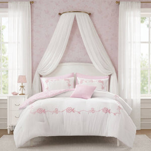 English Elm 6-Piece Full Queen Comforter Set Microfiber Terry Embroidery Floral Girls Bedroom Bedding Pink B035P549279