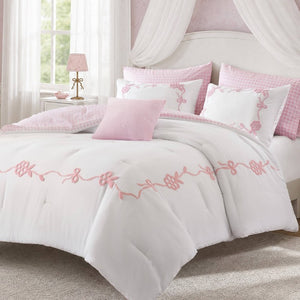 English Elm 6-Piece Full Queen Comforter Set Microfiber Terry Embroidery Floral Girls Bedroom Bedding Pink B035P549279