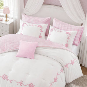 English Elm 6-Piece Full Queen Comforter Set Microfiber Terry Embroidery Floral Girls Bedroom Bedding Pink B035P549279