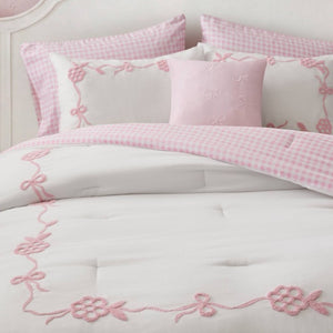 English Elm 6-Piece Full Queen Comforter Set Microfiber Terry Embroidery Floral Girls Bedroom Bedding Pink B035P549279