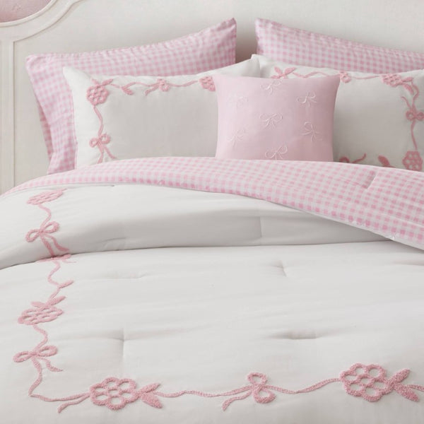 English Elm 6-Piece Full Queen Comforter Set Microfiber Terry Embroidery Floral Girls Bedroom Bedding Pink B035P549279