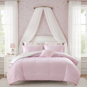 English Elm 6-Piece Full Queen Comforter Set Microfiber Terry Embroidery Floral Girls Bedroom Bedding Pink B035P549279