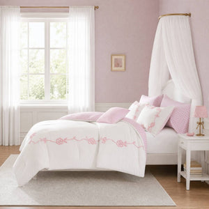 English Elm 6-Piece Full Queen Comforter Set Microfiber Terry Embroidery Floral Girls Bedroom Bedding Pink B035P549279