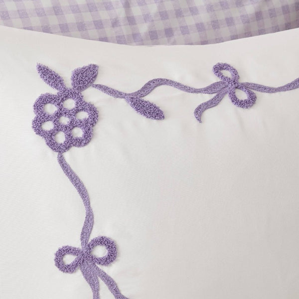 English Elm 4-Piece Twin Microfiber Comforter Set Reversible Gingham Bow Embroidery Girls Bedroom Purple B035P549280