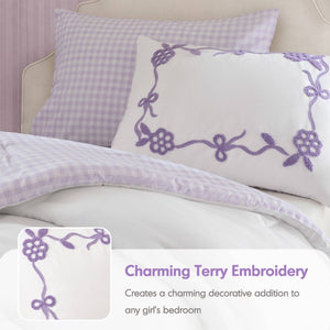 English Elm 4-Piece Twin Microfiber Comforter Set Reversible Gingham Bow Embroidery Girls Bedroom Purple B035P549280