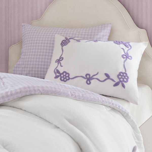 English Elm 4-Piece Twin Microfiber Comforter Set Reversible Gingham Bow Embroidery Girls Bedroom Purple B035P549280