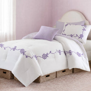 English Elm 4-Piece Twin Microfiber Comforter Set Reversible Gingham Bow Embroidery Girls Bedroom Purple B035P549280