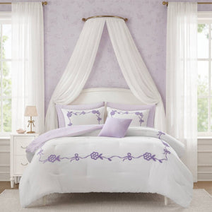 English Elm 6-Piece Full Queen Comforter Set Microfiber Terry Embroidery Floral Girls Bedroom Bedding Purple B035P549281