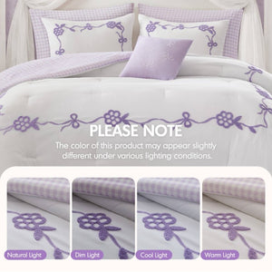 English Elm 6-Piece Full Queen Comforter Set Microfiber Terry Embroidery Floral Girls Bedroom Bedding Purple B035P549281