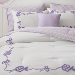 English Elm 6-Piece Full Queen Comforter Set Microfiber Terry Embroidery Floral Girls Bedroom Bedding Purple B035P549281