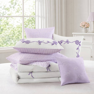 English Elm 6-Piece Full Queen Comforter Set Microfiber Terry Embroidery Floral Girls Bedroom Bedding Purple B035P549281