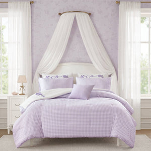 English Elm 6-Piece Full Queen Comforter Set Microfiber Terry Embroidery Floral Girls Bedroom Bedding Purple B035P549281