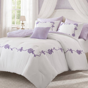 English Elm 6-Piece Full Queen Comforter Set Microfiber Terry Embroidery Floral Girls Bedroom Bedding Purple B035P549281