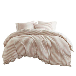 English Elm 3-Piece Cal King Duvet Set Rayon Linen Cotton Blend Yarn-Dyed Earthy Stripe B035P549282
