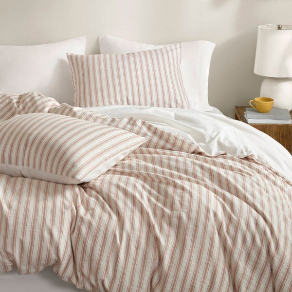 English Elm 3-Piece Cal King Duvet Set Rayon Linen Cotton Blend Yarn-Dyed Earthy Stripe B035P549282