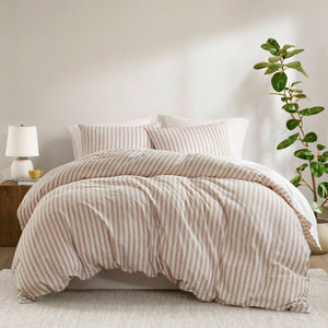 English Elm 3-Piece Cal King Duvet Set Rayon Linen Cotton Blend Yarn-Dyed Earthy Stripe B035P549282