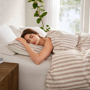 English Elm 3-Piece Cal King Duvet Set Rayon Linen Cotton Blend Yarn-Dyed Earthy Stripe B035P549282