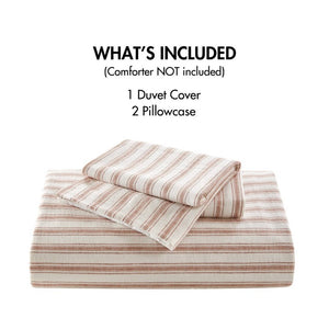 English Elm 3-Piece Cal King Duvet Set Rayon Linen Cotton Blend Yarn-Dyed Earthy Stripe B035P549282