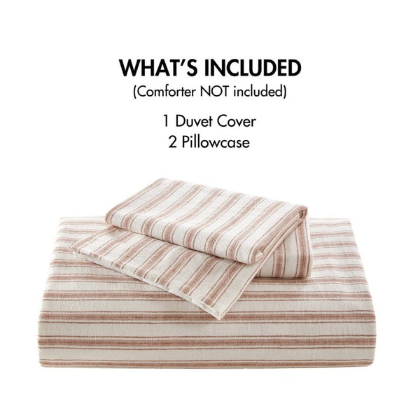English Elm 3-Piece Cal King Duvet Set Rayon Linen Cotton Blend Yarn-Dyed Earthy Stripe B035P549282