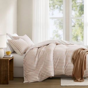 English Elm 3-Piece Cal King Duvet Set Rayon Linen Cotton Blend Yarn-Dyed Earthy Stripe B035P549282