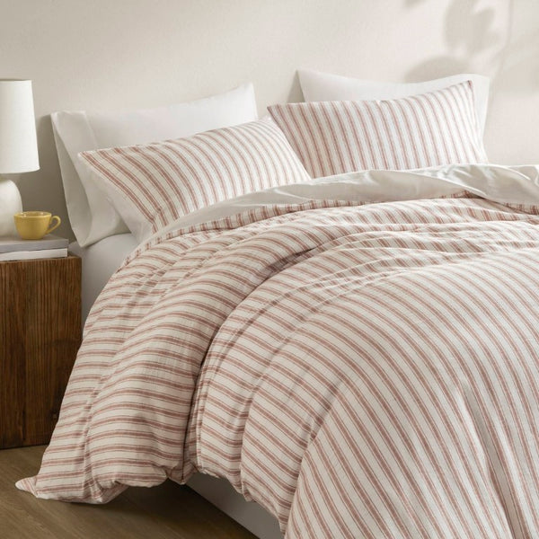 English Elm 3-Piece Cal King Duvet Set Rayon Linen Cotton Blend Yarn-Dyed Earthy Stripe B035P549282