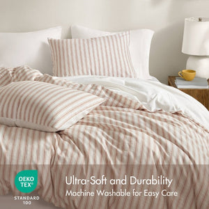 English Elm 3-Piece Cal King Duvet Set Rayon Linen Cotton Blend Yarn-Dyed Earthy Stripe B035P549282