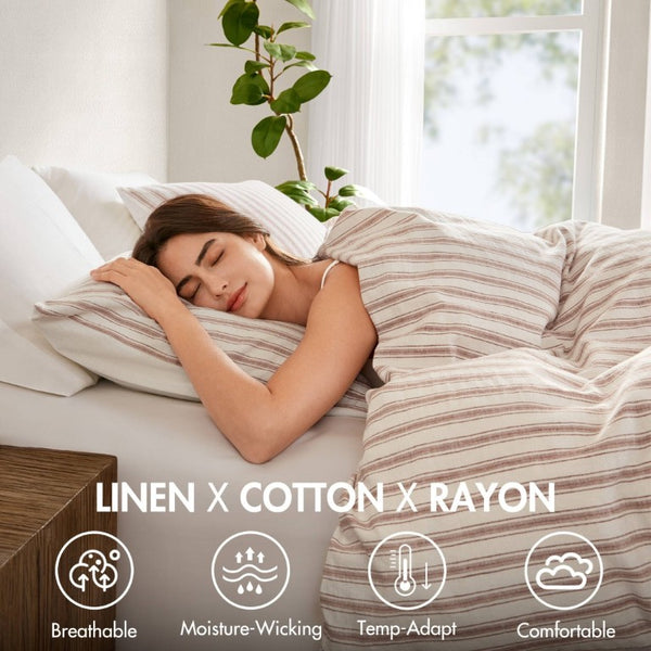 English Elm 3-Piece Cal King Duvet Set Rayon Linen Cotton Blend Yarn-Dyed Earthy Stripe B035P549282