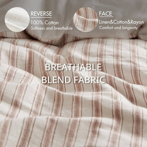 English Elm 3-Piece Cal King Duvet Set Rayon Linen Cotton Blend Yarn-Dyed Earthy Stripe B035P549282