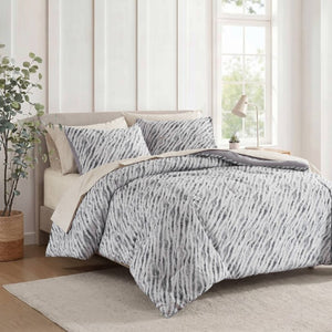 English Elm 7-Piece Full Comforter Set Marble Stripe Microfiber Bedding Grey Taupe Bedroom B035P549284