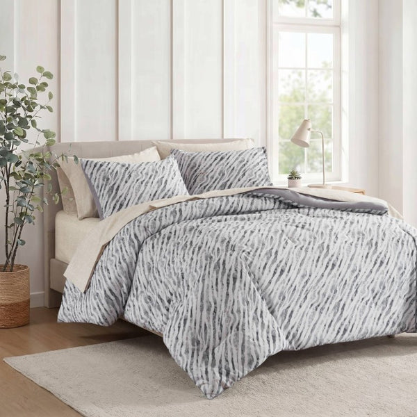 English Elm 7-Piece Full Comforter Set Marble Stripe Microfiber Bedding Grey Taupe Bedroom B035P549284