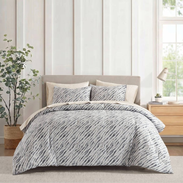 English Elm 7-Piece Full Comforter Set Marble Stripe Microfiber Bedding Grey Taupe Bedroom B035P549284
