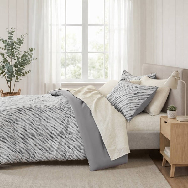 English Elm 7-Piece Full Comforter Set Marble Stripe Microfiber Bedding Grey Taupe Bedroom B035P549284