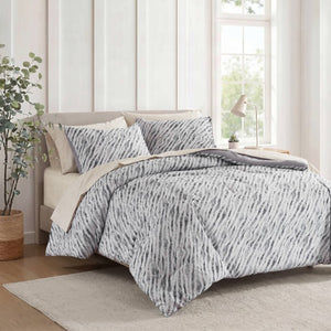 English Elm 7-Piece Queen Bedding Set Marble Stripe Microfiber Comforter and Coordinated Sheets Grey B035P549285
