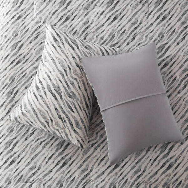 English Elm 7-Piece Queen Bedding Set Marble Stripe Microfiber Comforter and Coordinated Sheets Grey B035P549285