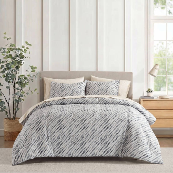 English Elm 7-Piece Queen Bedding Set Marble Stripe Microfiber Comforter and Coordinated Sheets Grey B035P549285