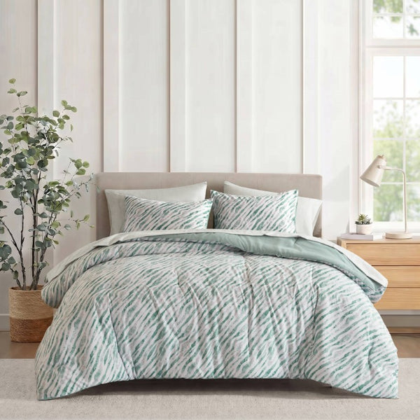 English Elm 7-Piece Queen Bedding Set Marble Stripe Microfiber Comforter and Coordinated Sheets Green B035P549290