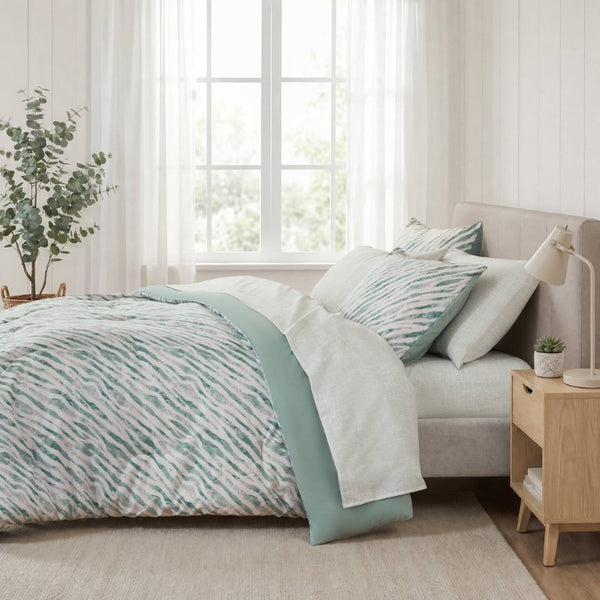 English Elm 7-Piece Queen Bedding Set Marble Stripe Microfiber Comforter and Coordinated Sheets Green B035P549290