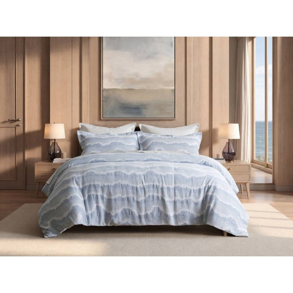 English Elm 3-Piece Cotton Jacquard Duvet Set Full Queen Textured Percale Bedding for Modern Rooms B035P549292