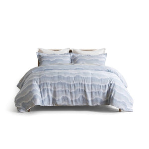 English Elm 3-Piece Cotton Jacquard Duvet Set Full Queen Textured Percale Bedding for Modern Rooms B035P549292