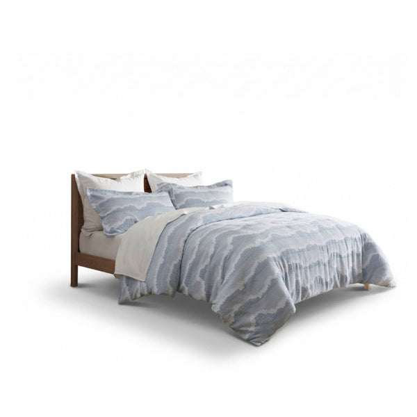 English Elm 3-Piece Cotton Jacquard Duvet Set Full Queen Textured Percale Bedding for Modern Rooms B035P549292