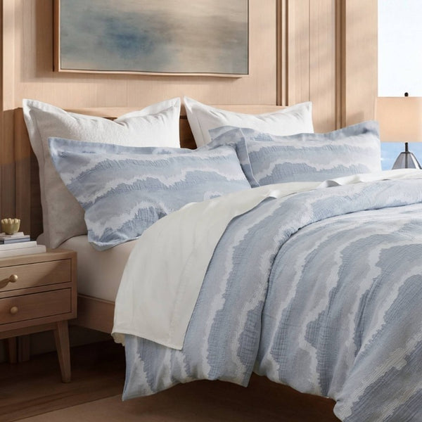 English Elm 3-Piece Cotton Jacquard Duvet Set Full Queen Textured Percale Bedding for Modern Rooms B035P549292