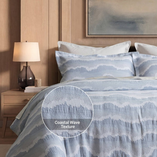 English Elm 3-Piece Cotton Jacquard Duvet Set Full Queen Textured Percale Bedding for Modern Rooms B035P549292