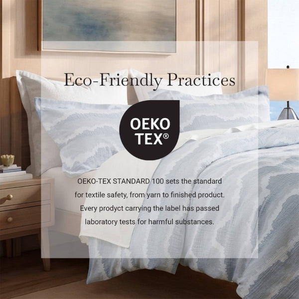 English Elm 3-Piece Cotton Jacquard Duvet Set Full Queen Textured Percale Bedding for Modern Rooms B035P549292