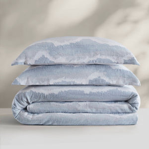 English Elm 3-Piece Cotton Jacquard Duvet Set Full Queen Textured Percale Bedding for Modern Rooms B035P549292
